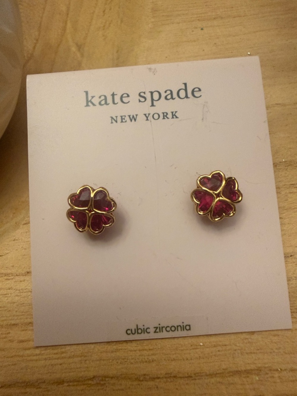 Kate Spade Something Sparkly Ruby Red / Gold Stud Earrings